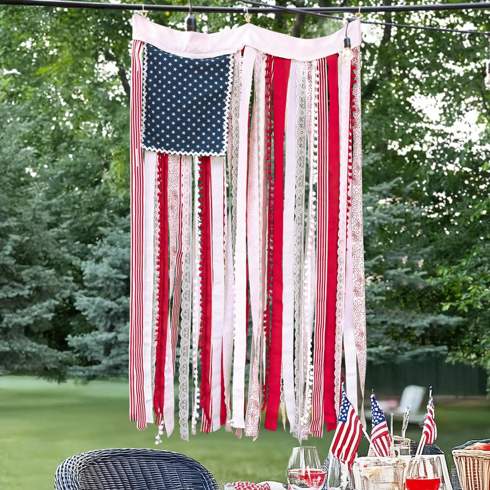 Oriental Cherry Rag American Flag Banner