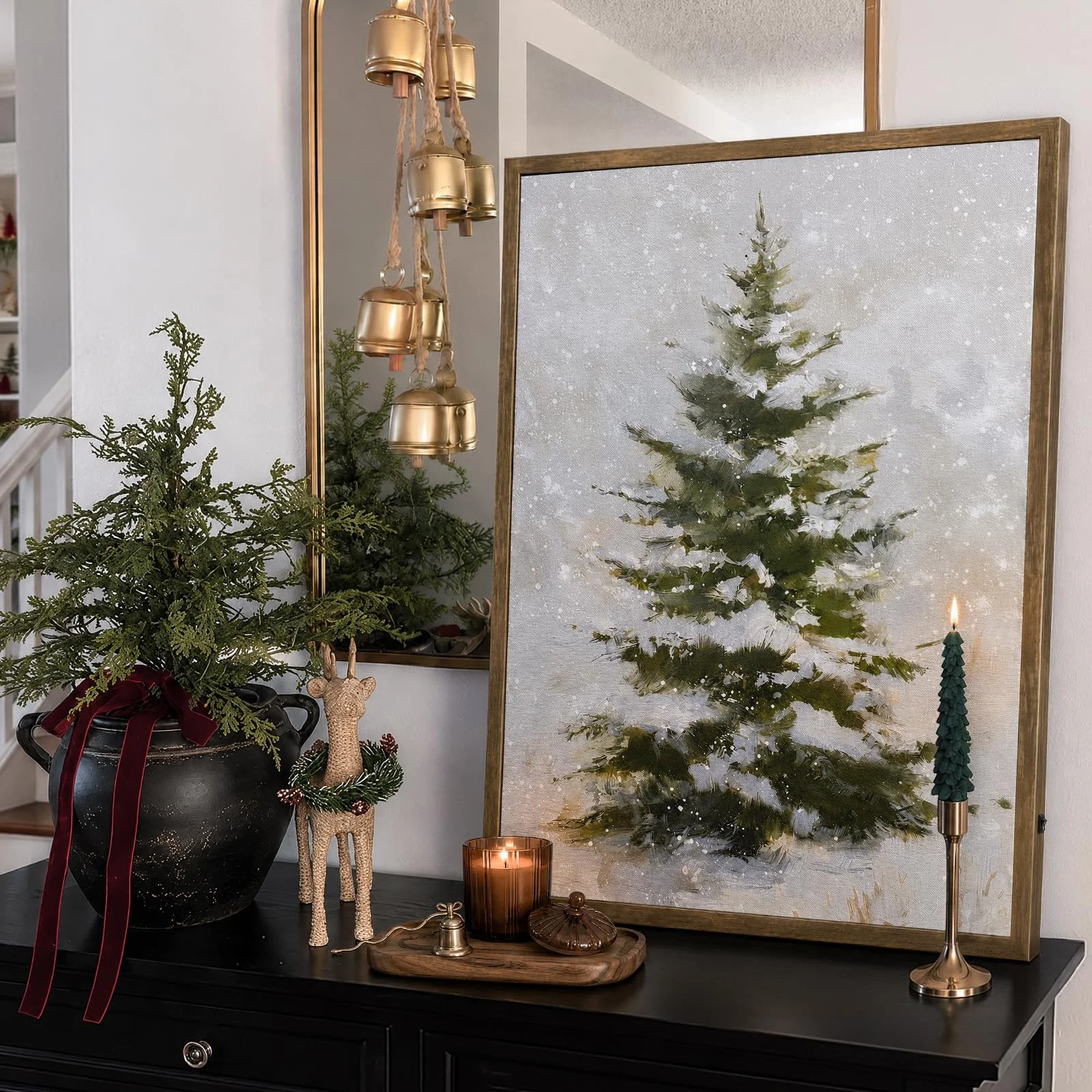 Oriental Cherry Lighted Snowy Tree Canvas