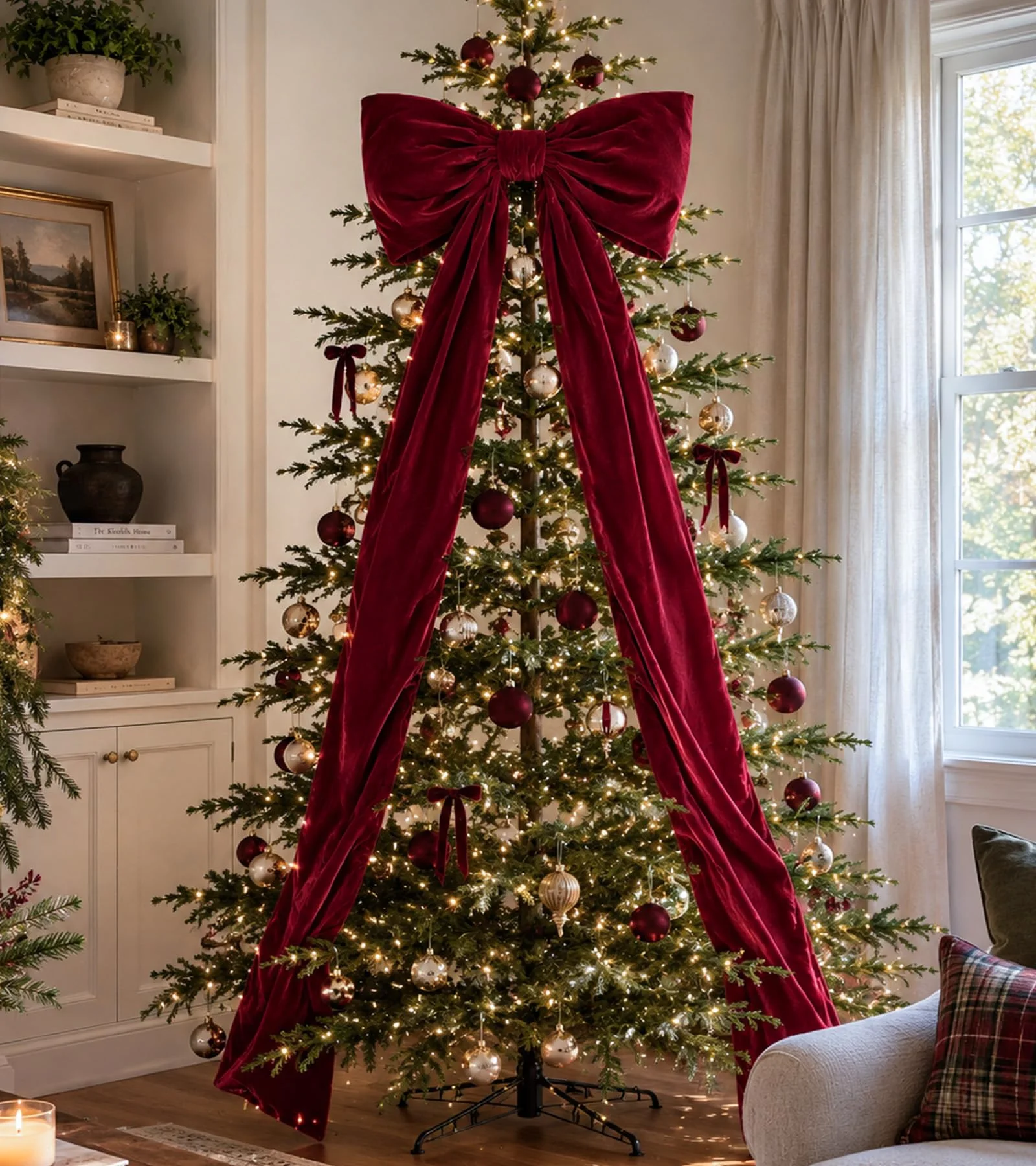 Oriental Cherry 7.5 Ft Cypress Tree with Giant Red Bow