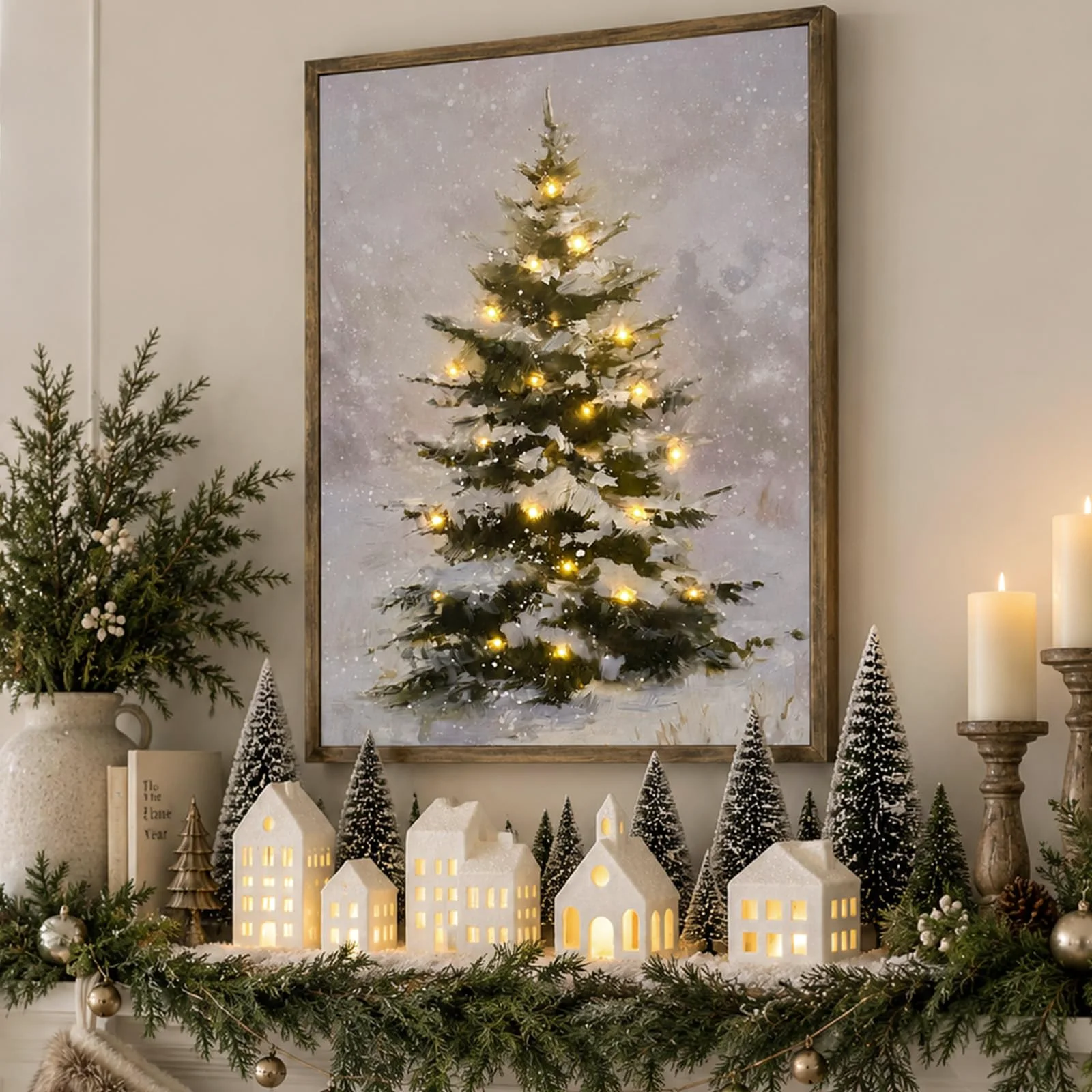 Oriental Cherry Lighted Village and Wall Decor Set