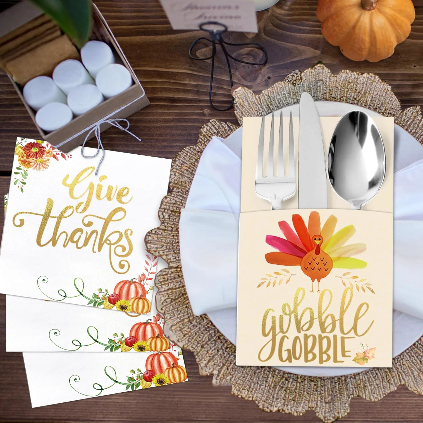 Oriental Cherry Gold Foil Thanksgiving Napkins