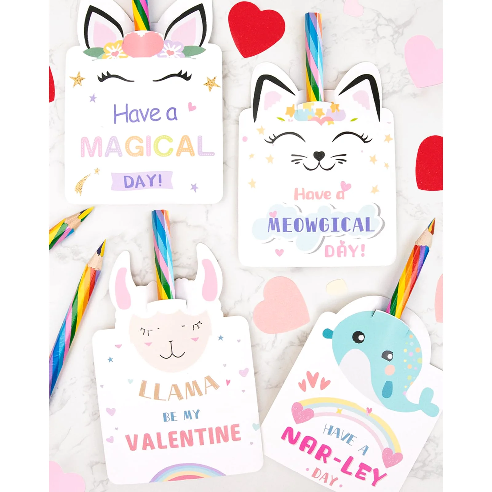 Oriental Cherry Rainbow Pencil Valentine Cards